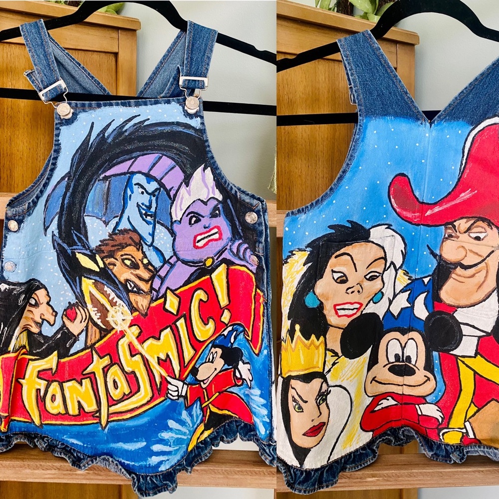 Disney Villain Hand Painted Denim Jean Dress Girls Size 6